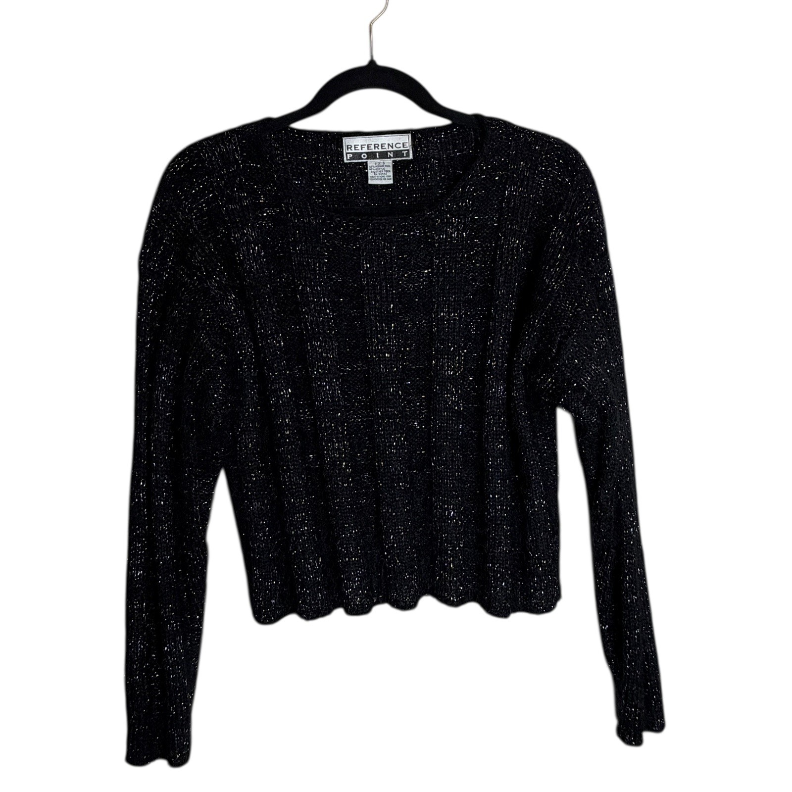 Reference Point Black Sparkly Cropped Sweater Size S Mohair Wool Shimmer Knit