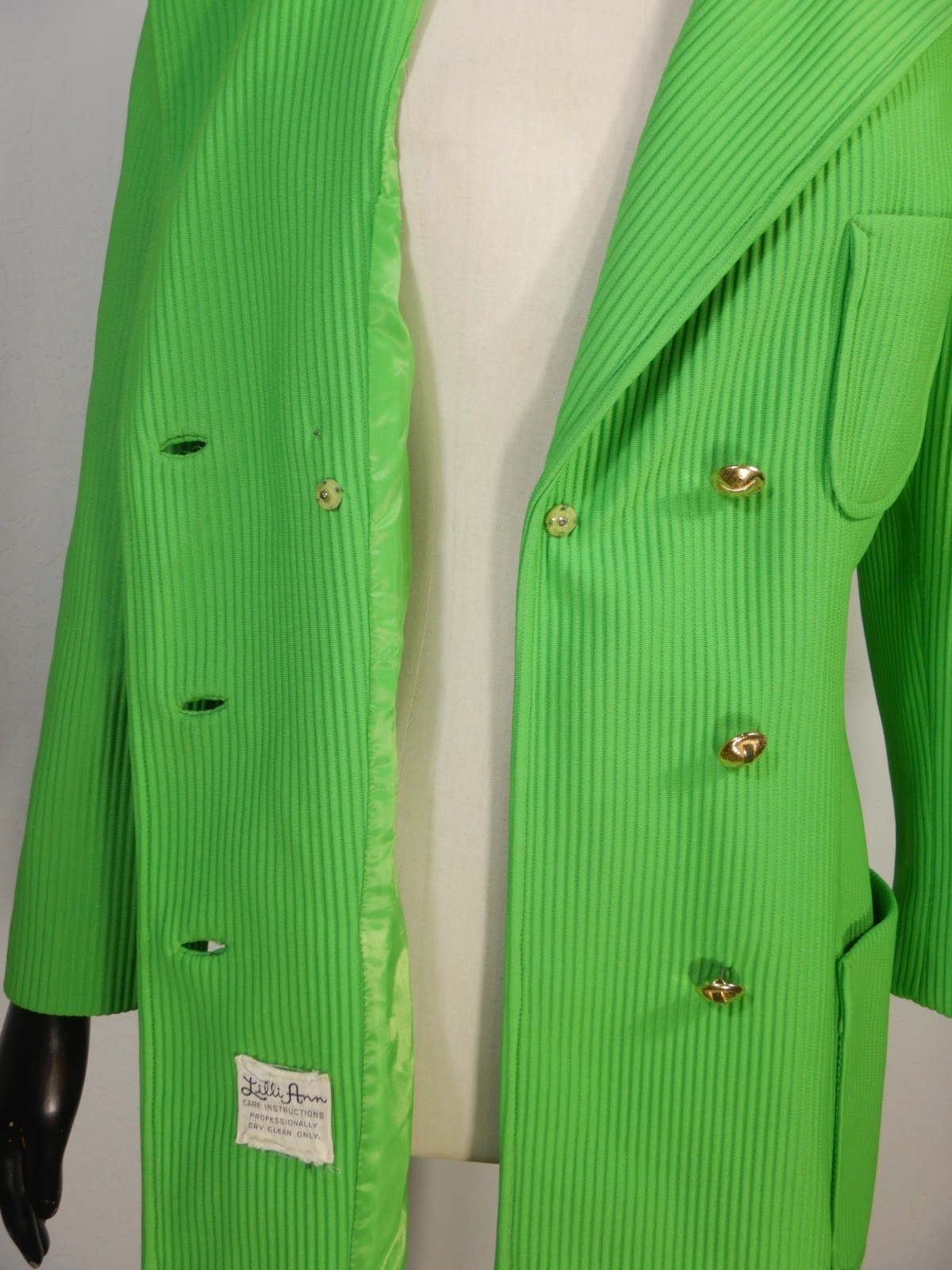 Vintage LILLI ANN Bright Green Two-Piece Pants Suit Jacket