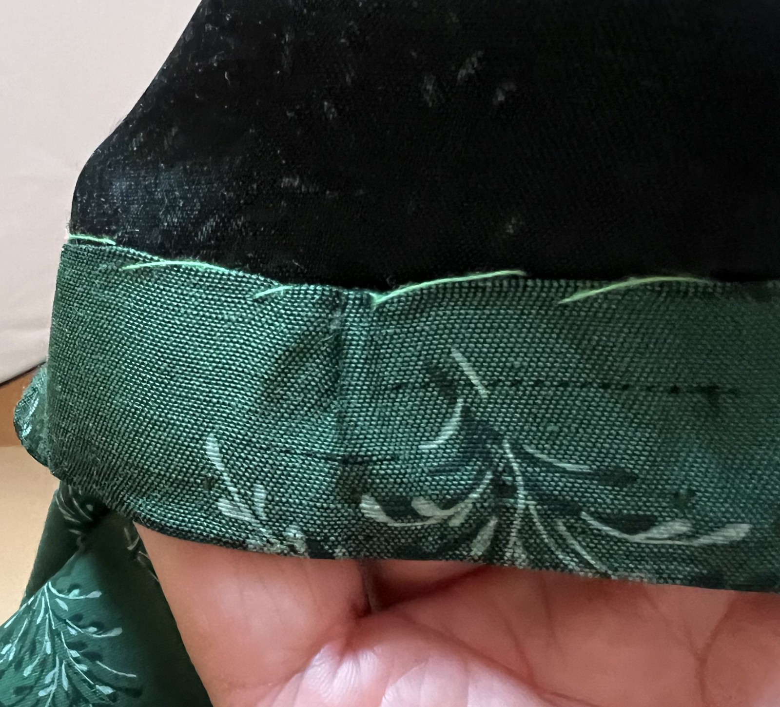 1950s Green Floral Crystal button Vintage Hand-Sewn short sleeve Dress L sz 12