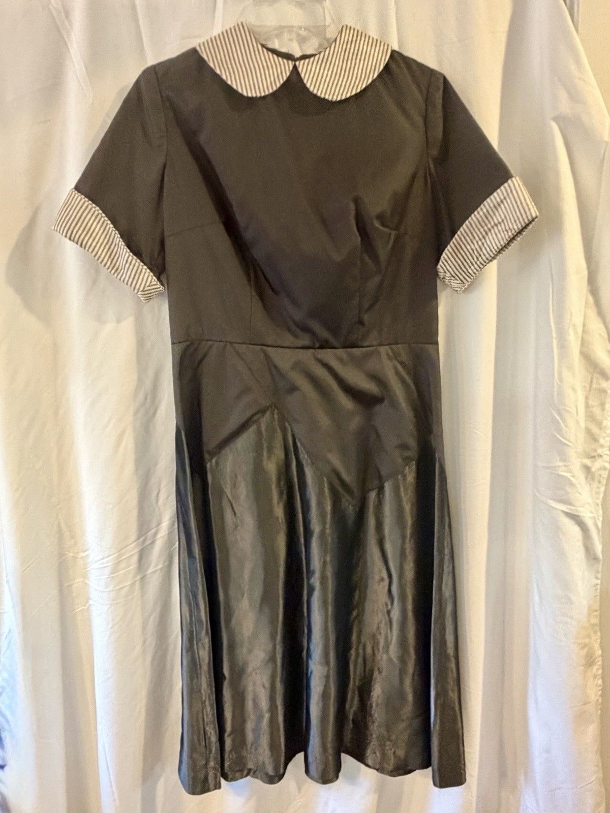 Vintage Theater Costume Dress Peter Pan Collar Black Maid Uniform Midi 36&Prime; Bust