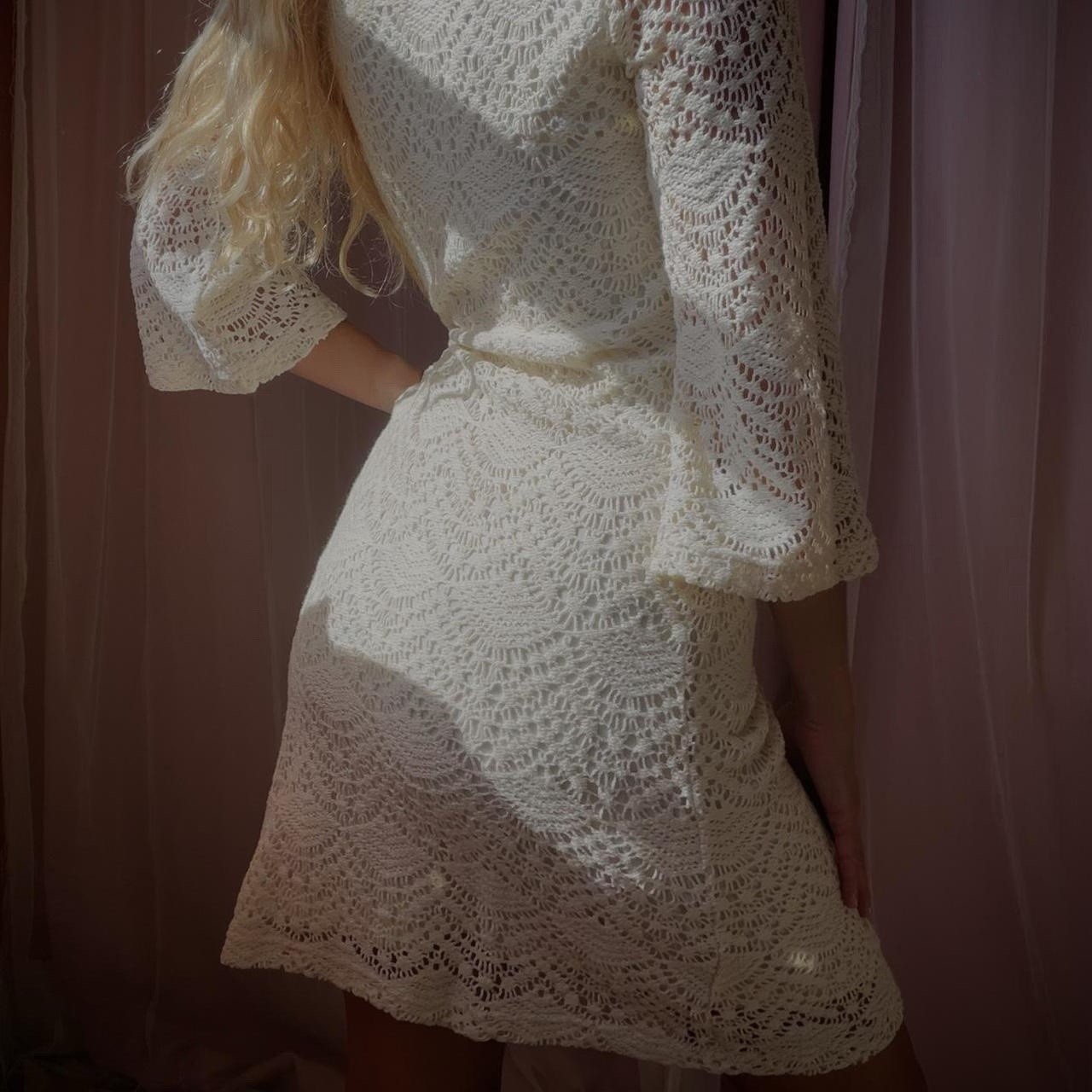 1990s cream crochet dress