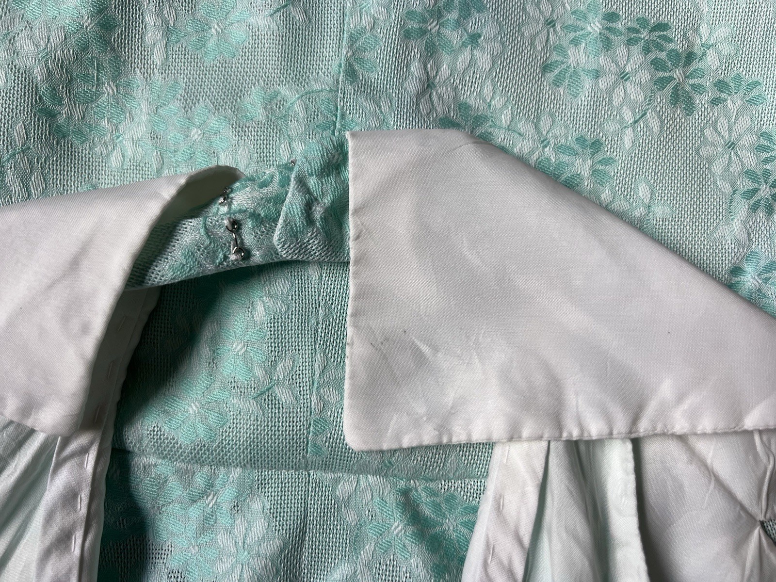 Vintage 60s 70s Maxi Dress XS Aqua White Floral Sailor Halter Jacquard Formal