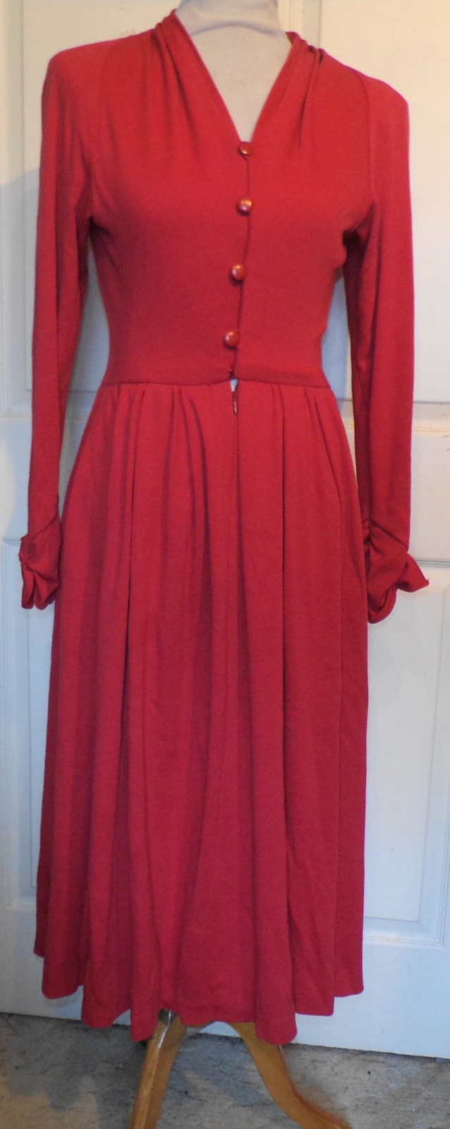 Vintage Red Wool Nina Ricci Full Skirt Dress B36 Size 40