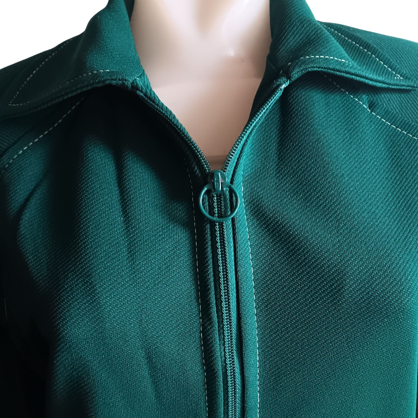 Medium Women&rsquo;s Vintage Jacket 70&rsquo;s Jantzen Green Ring Zip-Front Button Pockets