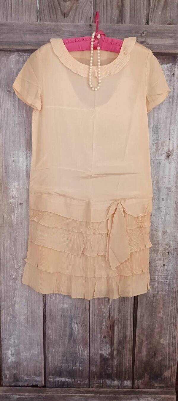 Antique 1920&rsquo;s Dress Wedding Lawn Tea Silk Drop Waist SZ S
