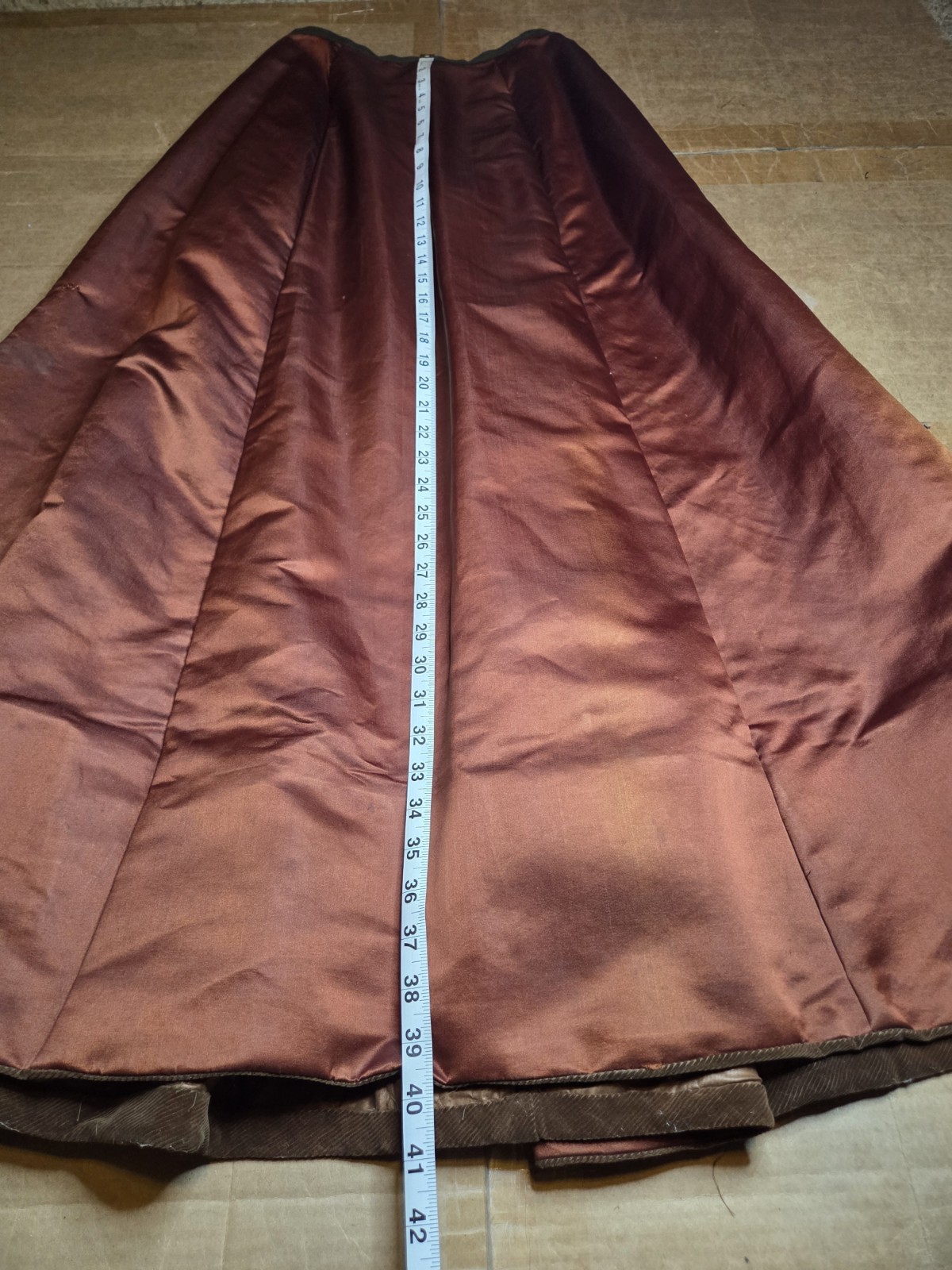 Victorian Copper Silk Blend Walking Suit w/ Ivory Taffeta Inserts & Pearl Trim