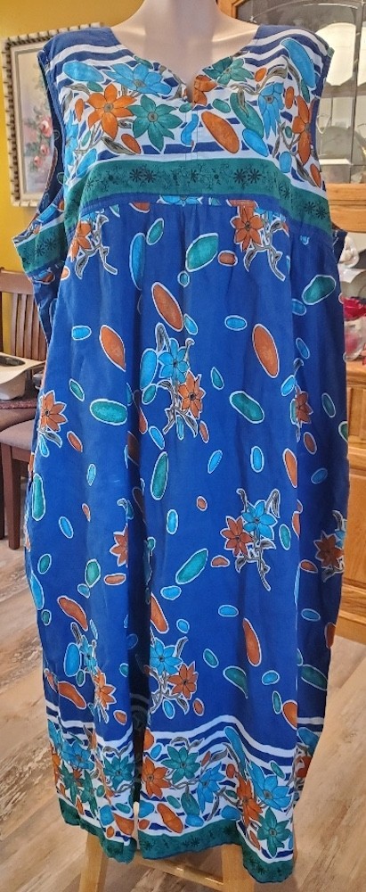 Vintage Loungees Floral Cotton Midi Muumuu Caftan Day/House Dress, Lounge; 3X