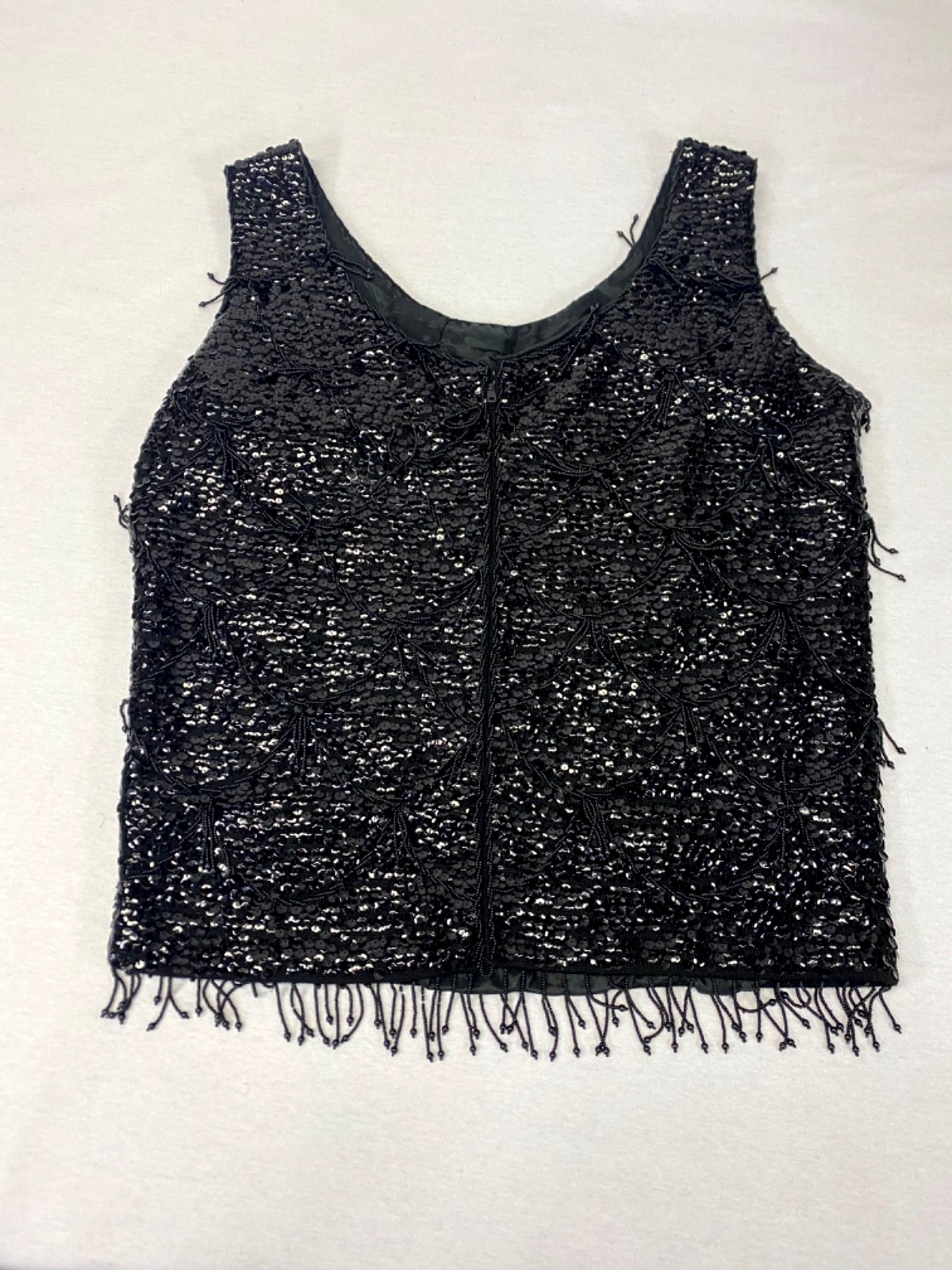 Vintage Sequin Beaded Blouse Black Flapper Top Imperial Imports Hong Kong 50s