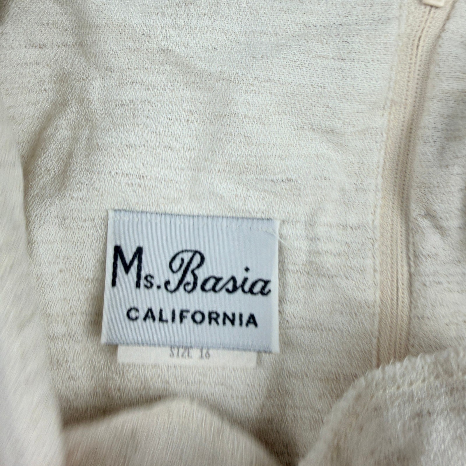 Ms Basia California Vintage Cream Shift Dress Leopard Print Scarf Accent Size 16