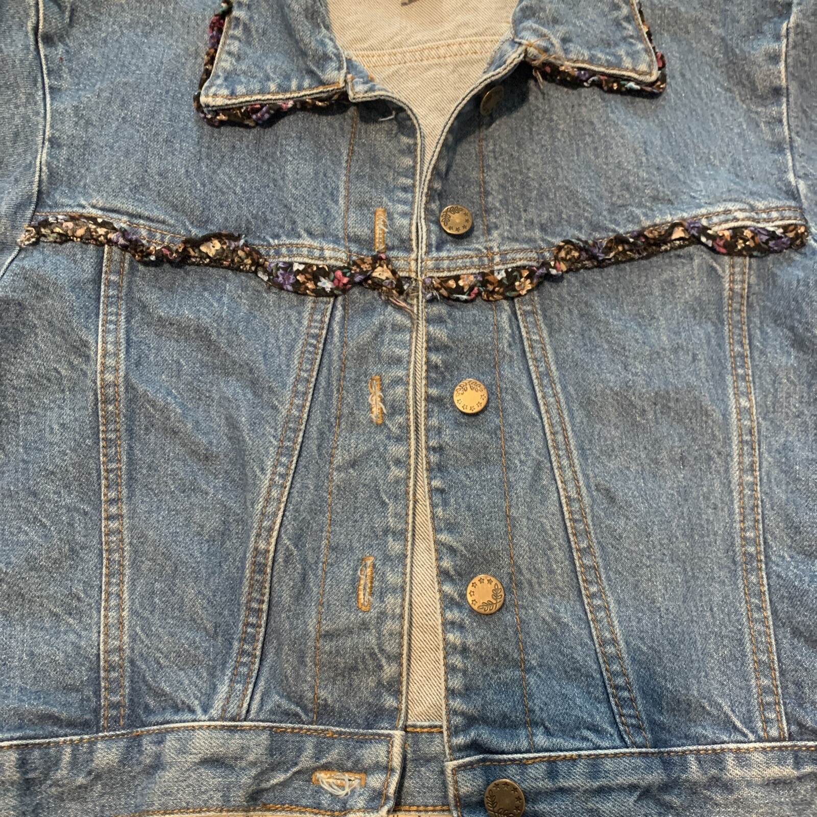 Vintage California Concepts Denim Jacket 80s 90s Romantic Ruffle Trim Crop Sz S