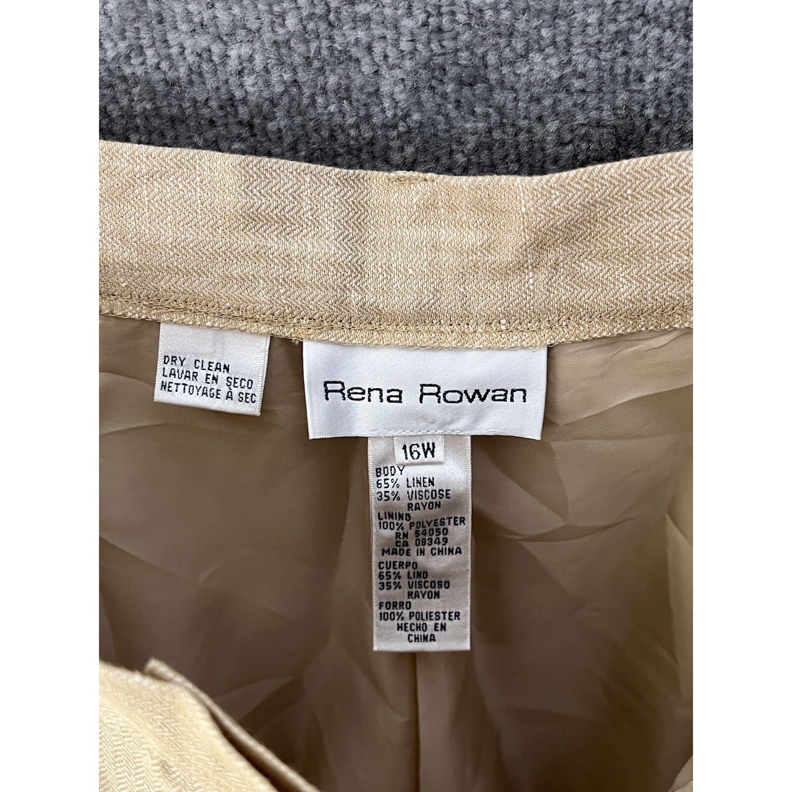 Vintage Rena Rowan Linen Blend Pleated Dress Pants Womens Size 16W Pockets Lined