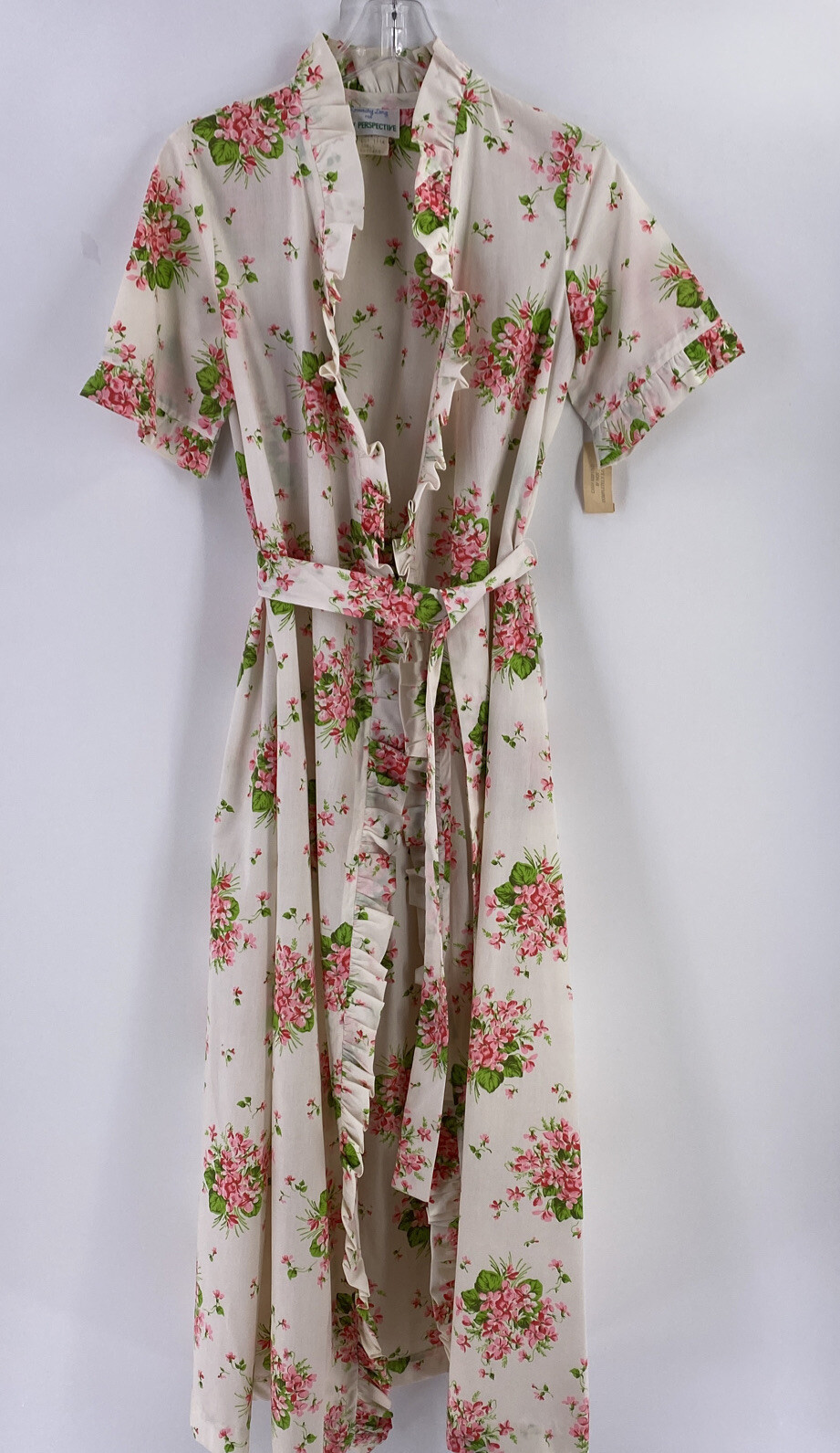 Rosemary Long New Perspective Woman Robe Duster S White Pink Floral Cottagecore