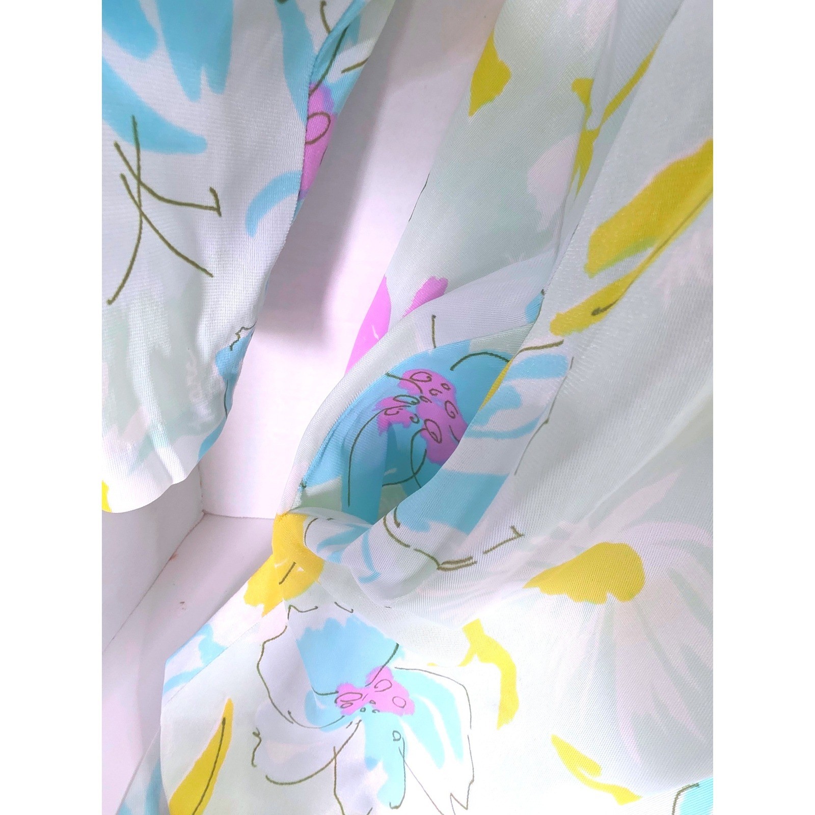 Vintage Miss Elaine Pastel Floral Zip Front House Coat Duster Blue Yellow M/L?