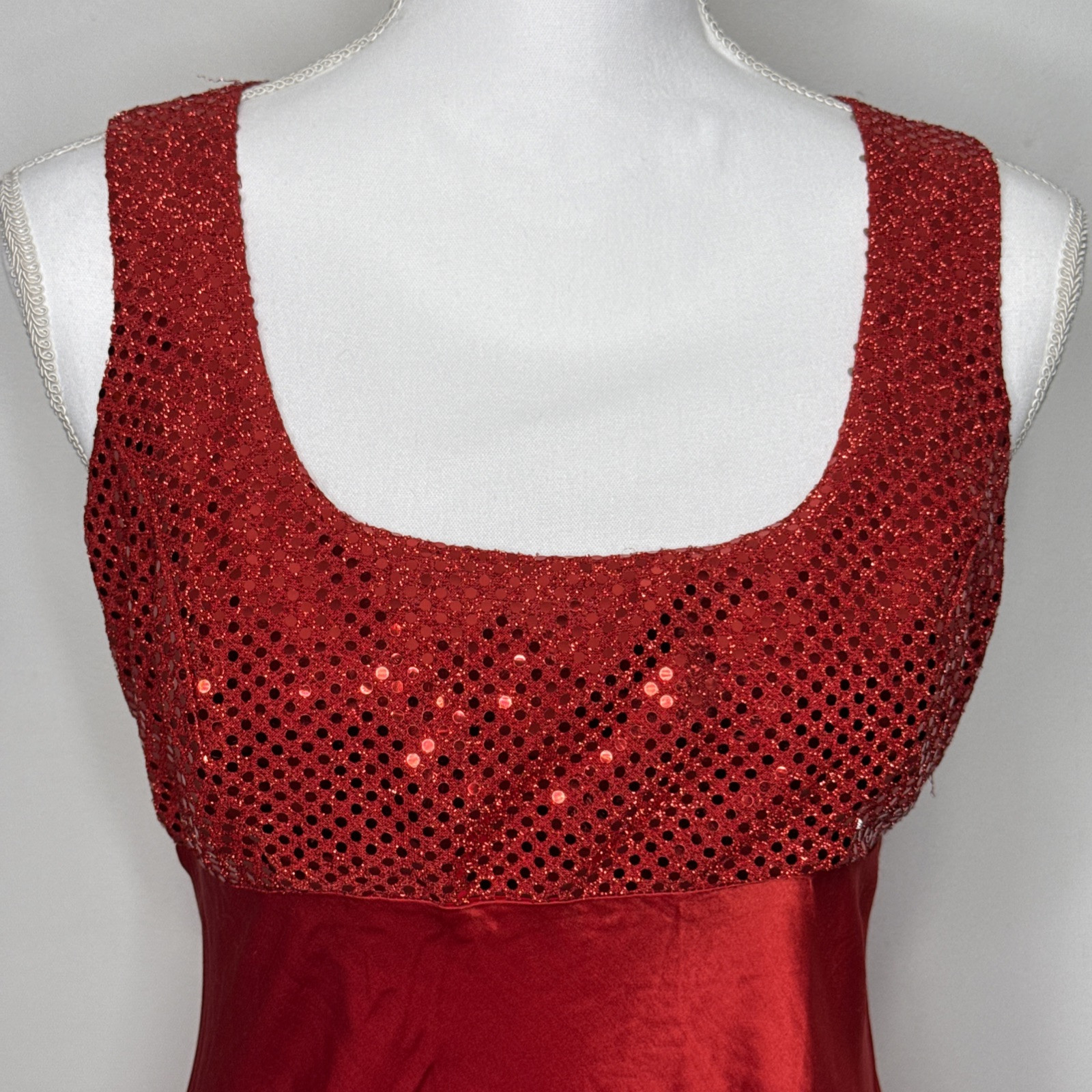 Vintage Steppin’ Out Red Sequin & Liquid Satin Bias Cut Cocktail Dress 11/12