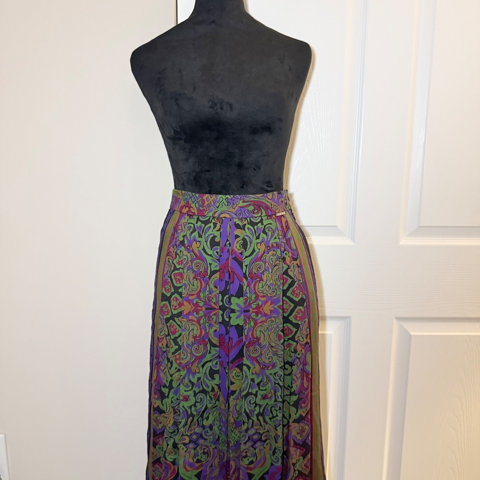 VTG GEIGER Austria 100% Wool Pleated Skirt Long A Line Cottagecore Lined EU 36/6