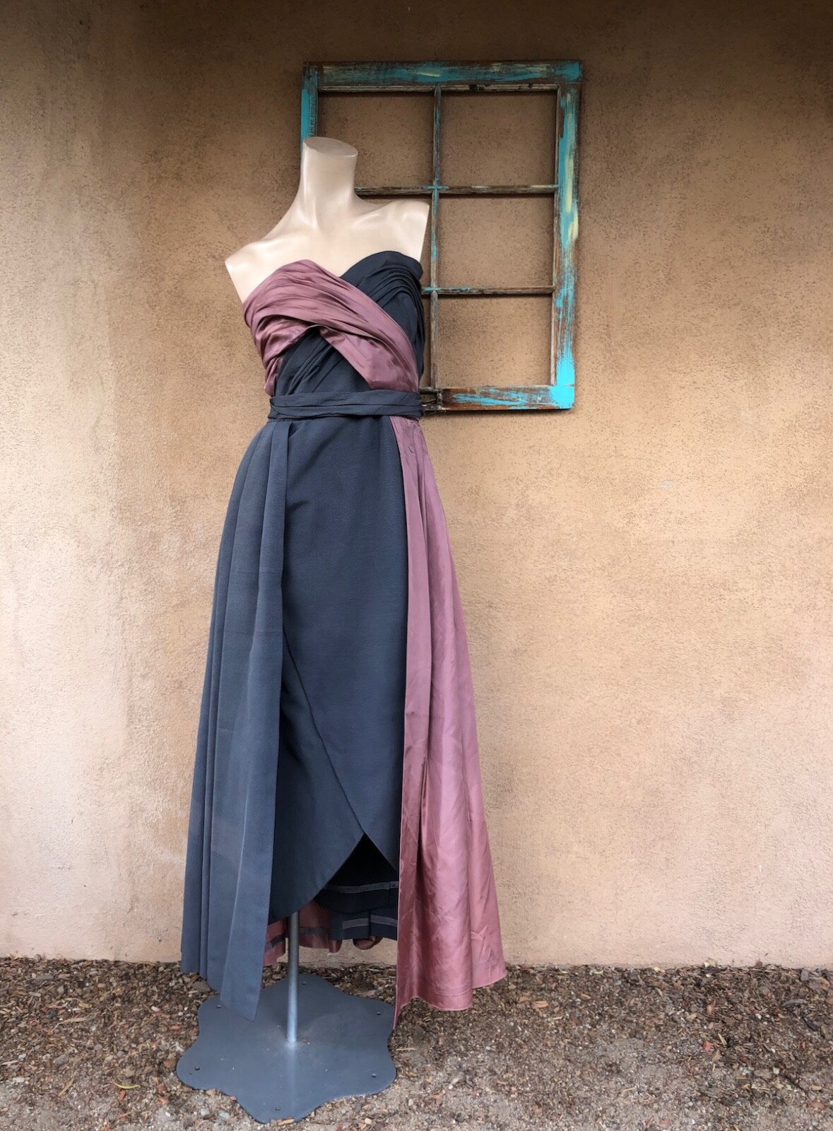 1950s Vintage Silk Moire Evening Dress Strapless Gown B36 W27 Nanty Paris NY