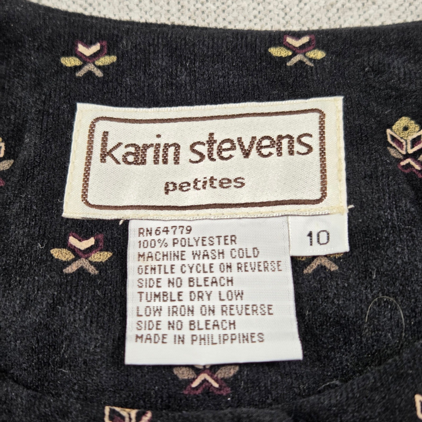 VTG Karin Stevens Petites Black 2 Piece Skirt Suit Women&rsquo;s 10P Fringe Hem Velvet