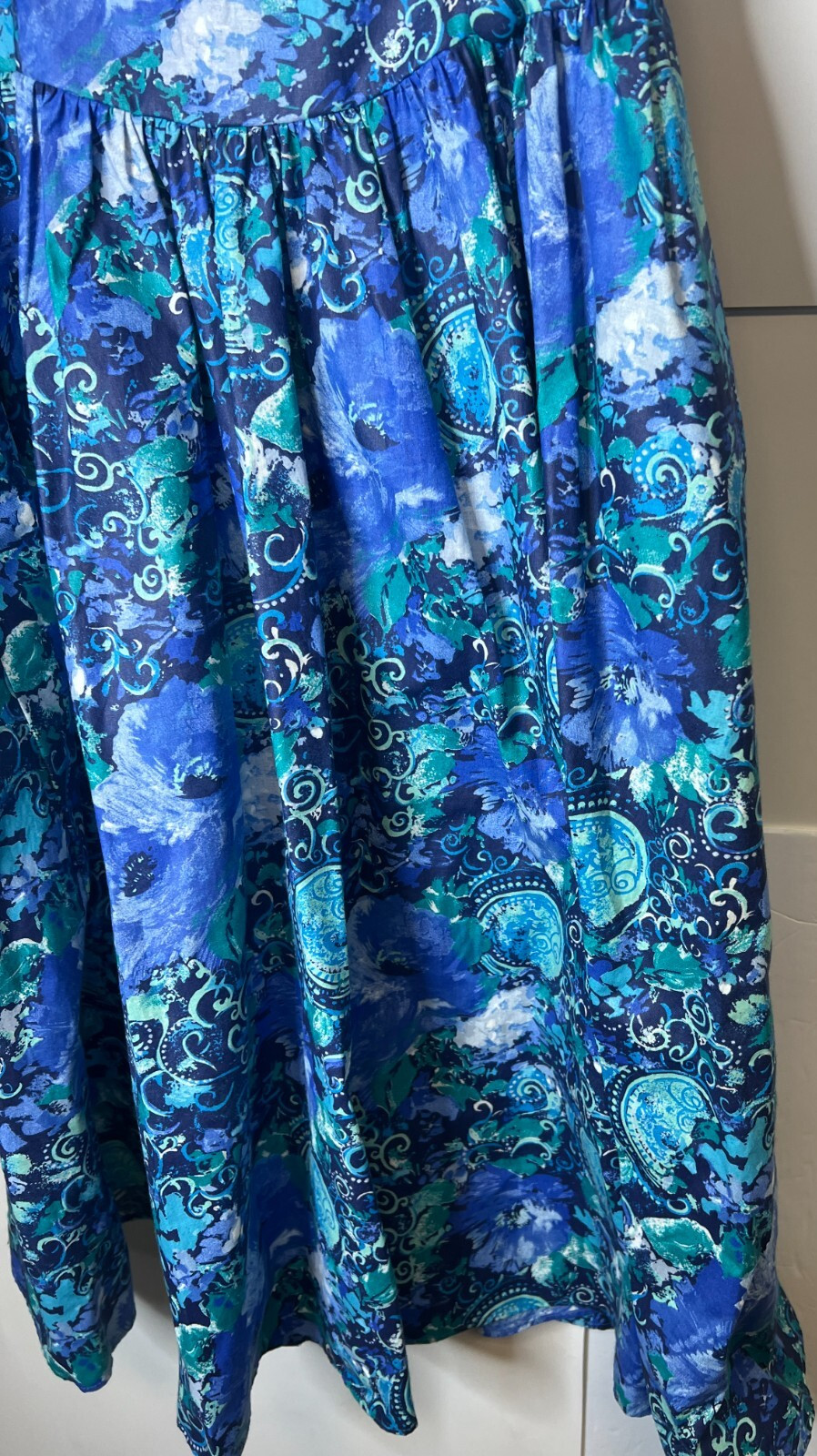 VTG ACT I Women&rsquo;s Size 10 Blue Floral Garden Party Dress Full Skirt Lace Collar