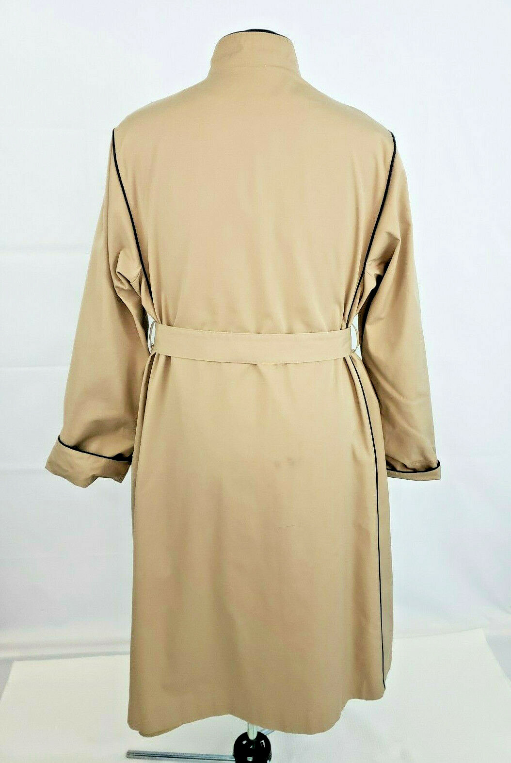 Vtg 1980s Sears Standing Collar Full Length Tan Belted Trench Coat size 18 L81