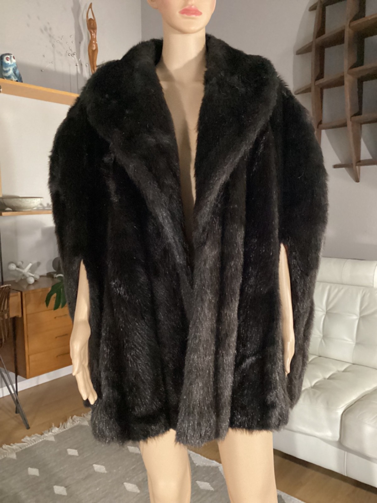 Vintage Faux Mink Cape Opera Capelet W/ Forearm Slits Size Large