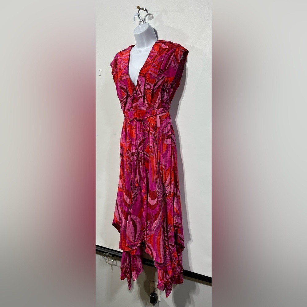 Farm Rio Red Endless Summer V Neck Midi Dress Size XS 100% Viscose NWT