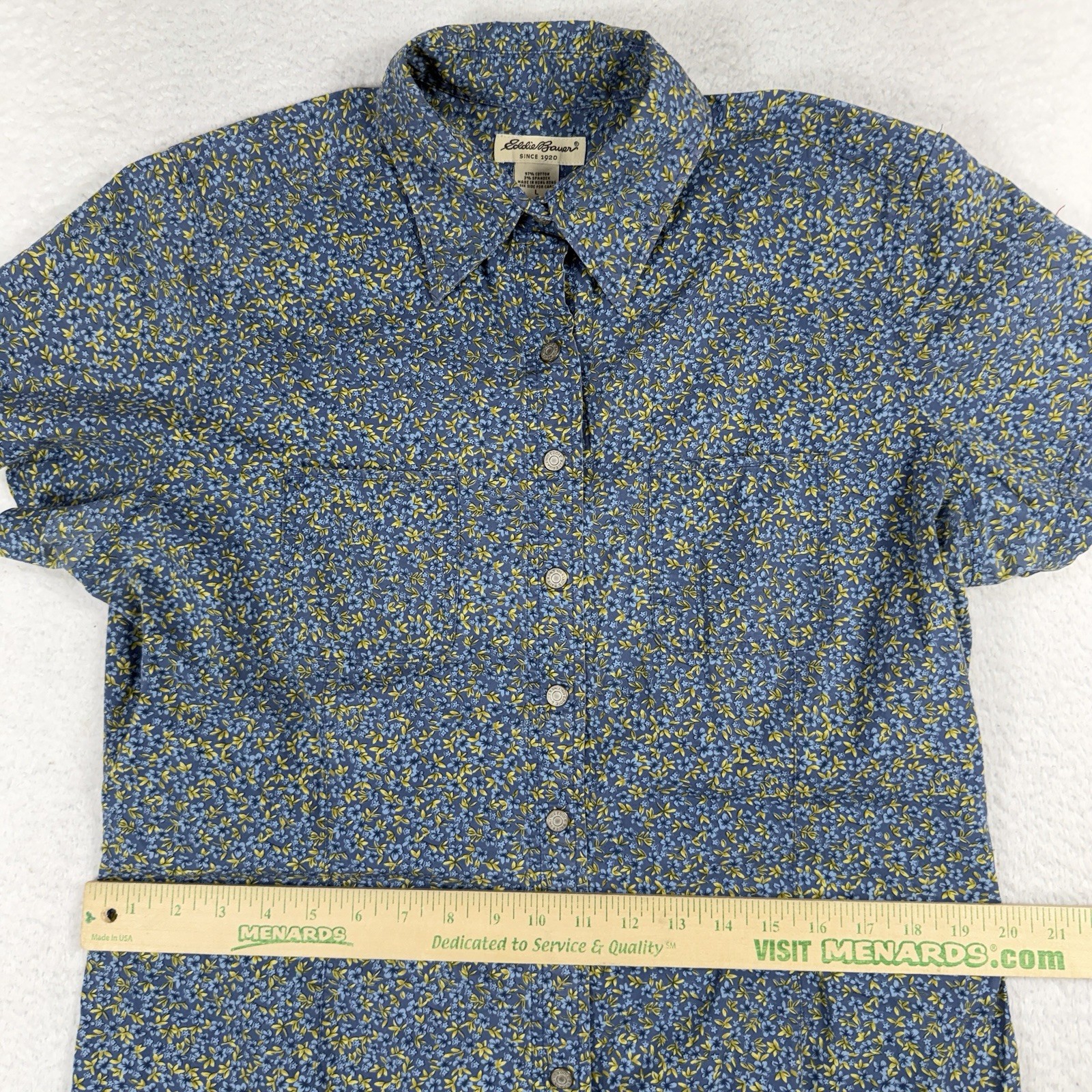 Vintage Eddie Bauer Blue Floral Button Up Dress Short 90’s Grunge Y2K Large