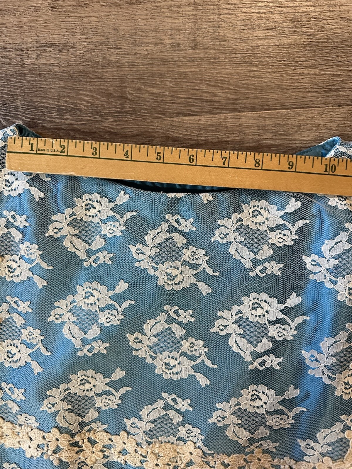 Vintage Dress Size M White Lace Floral Blue Pullover Mid Length 80s 90s