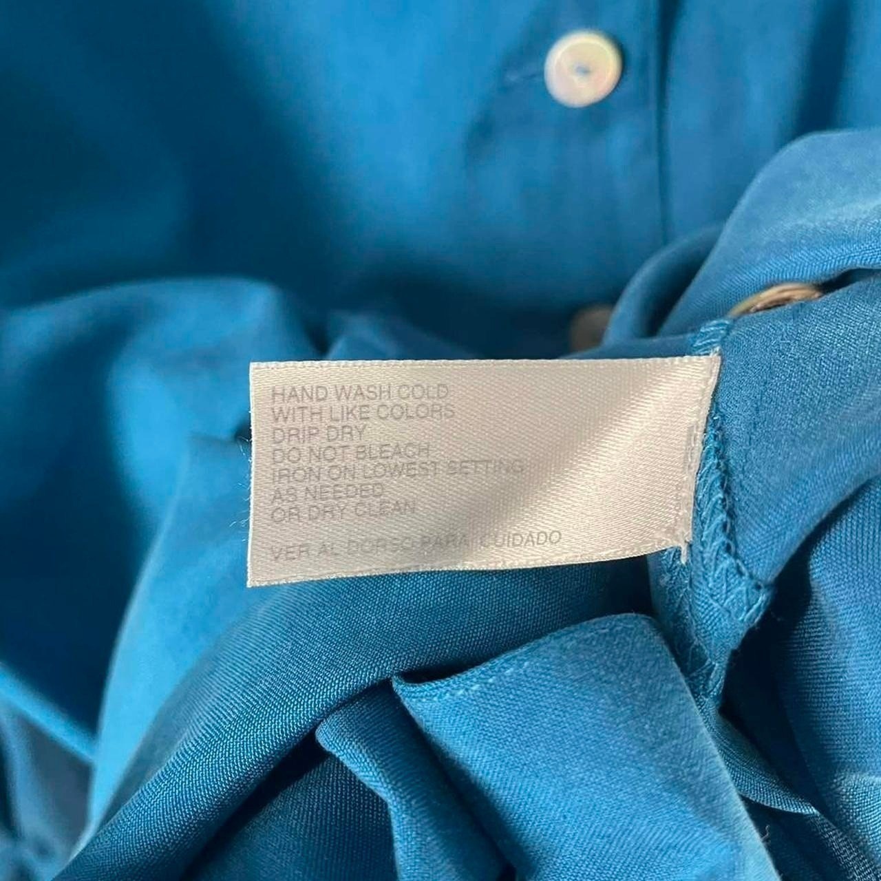 Vintage Teal 100% Silk Button Down Blouse Oversized Coastal Tunic Top