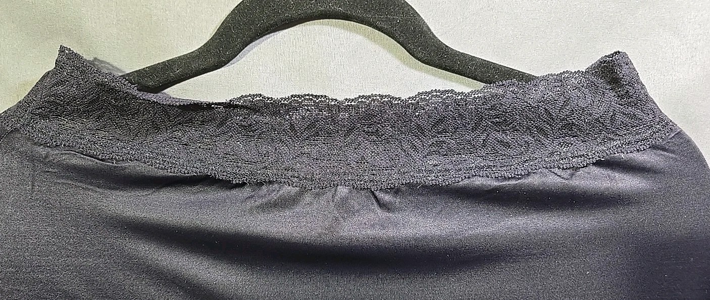 Nylon Spandex Half Slip Vassarette Slinky Black Side Slit, Waist 30&Prime;-36&Prime; L 25&Prime;