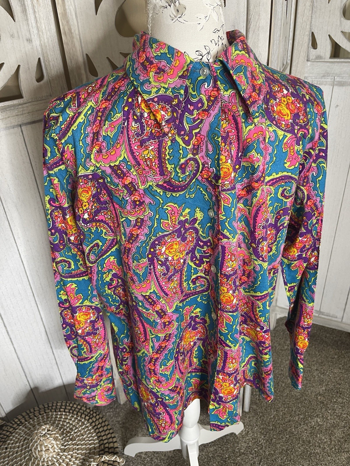 Vintage Miss Holly Women&rsquo;s Button Up Sz 42 Psychedelic Festival Hippie Floral