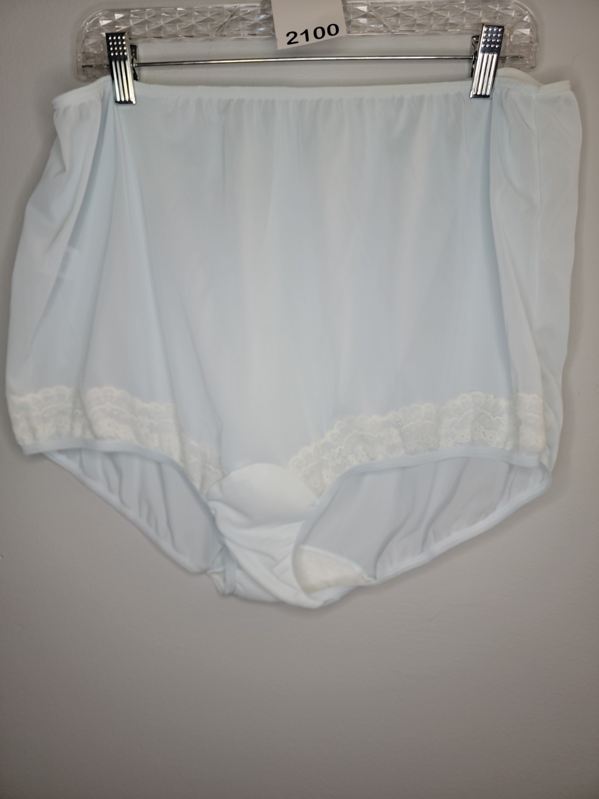 Vintage Dixie Belle 100% Nylon Light Blue Panties White Lace Detail Size 12