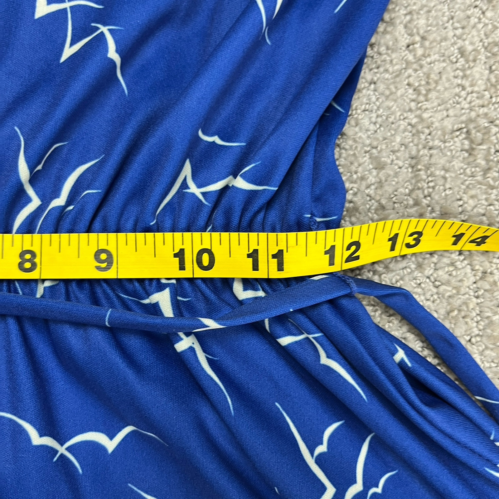 Vintage 70s Dress Womens Small Blue Seaside Seagulls All Over Print Tie Shoulder