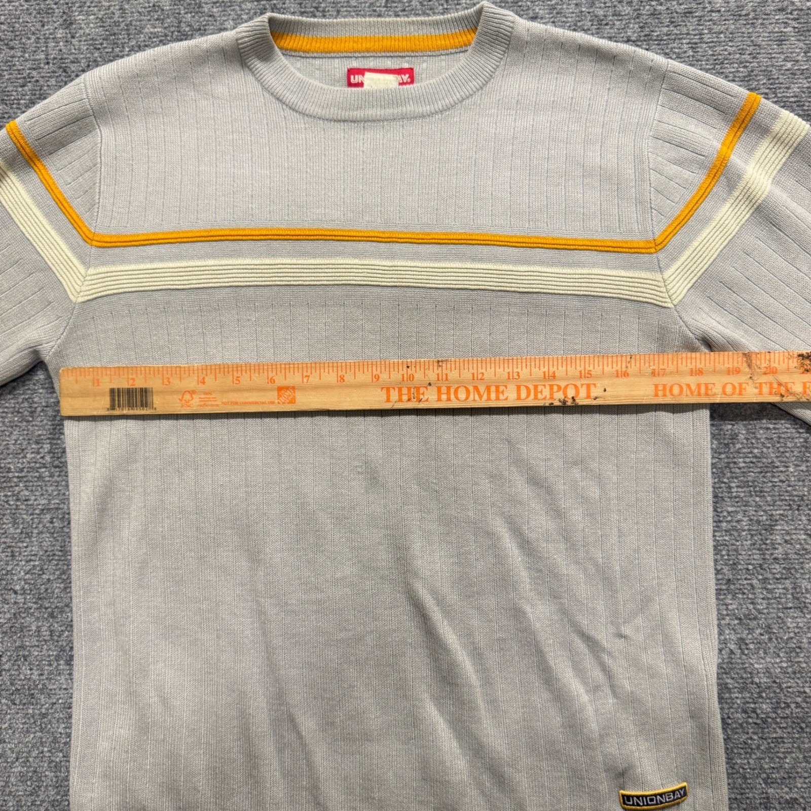 VTG Unionbay Striped Pullocer Sweater Womens S Gray Yellow Y2K Cotton Blend