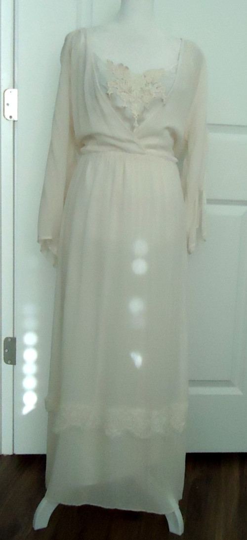 Vtg 70s Together Women&rsquo;s Wedding Ivory Long Dress 100% Rayon Plus Size-18