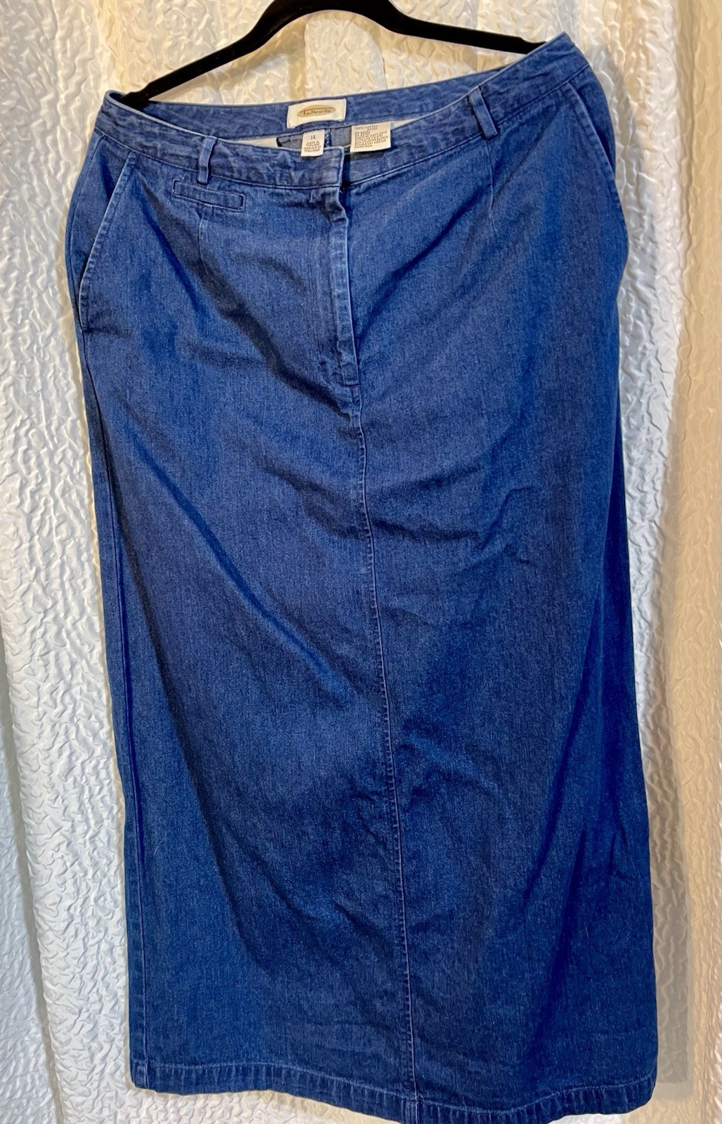 Vintage Talbots Deep Blue💙100% Cotton Denim Maxi Skirt Size 14 Long Slit EUC