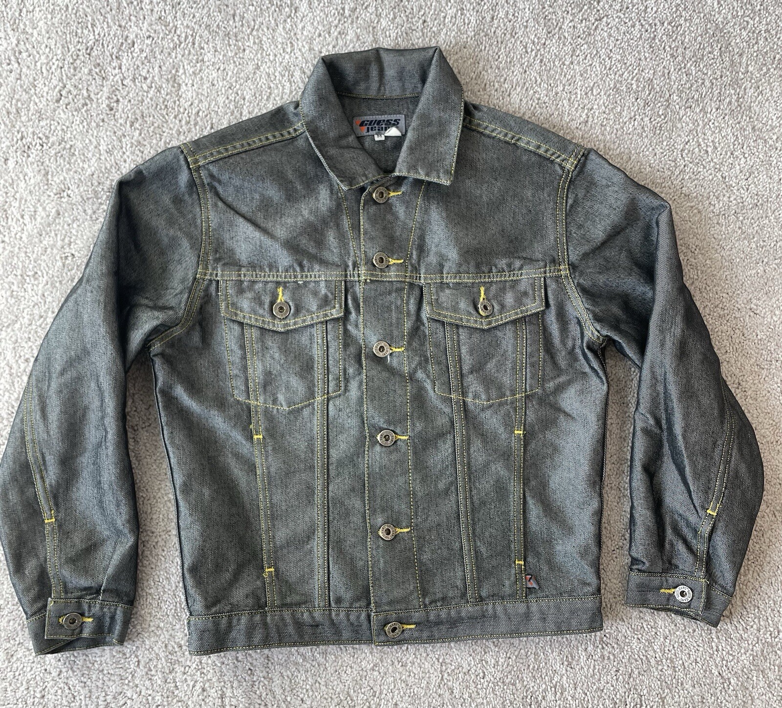 Vintage Guess Jeans Jacket Wax Coated Denim Women’s Med Cyber Y2K Futuristic 00s
