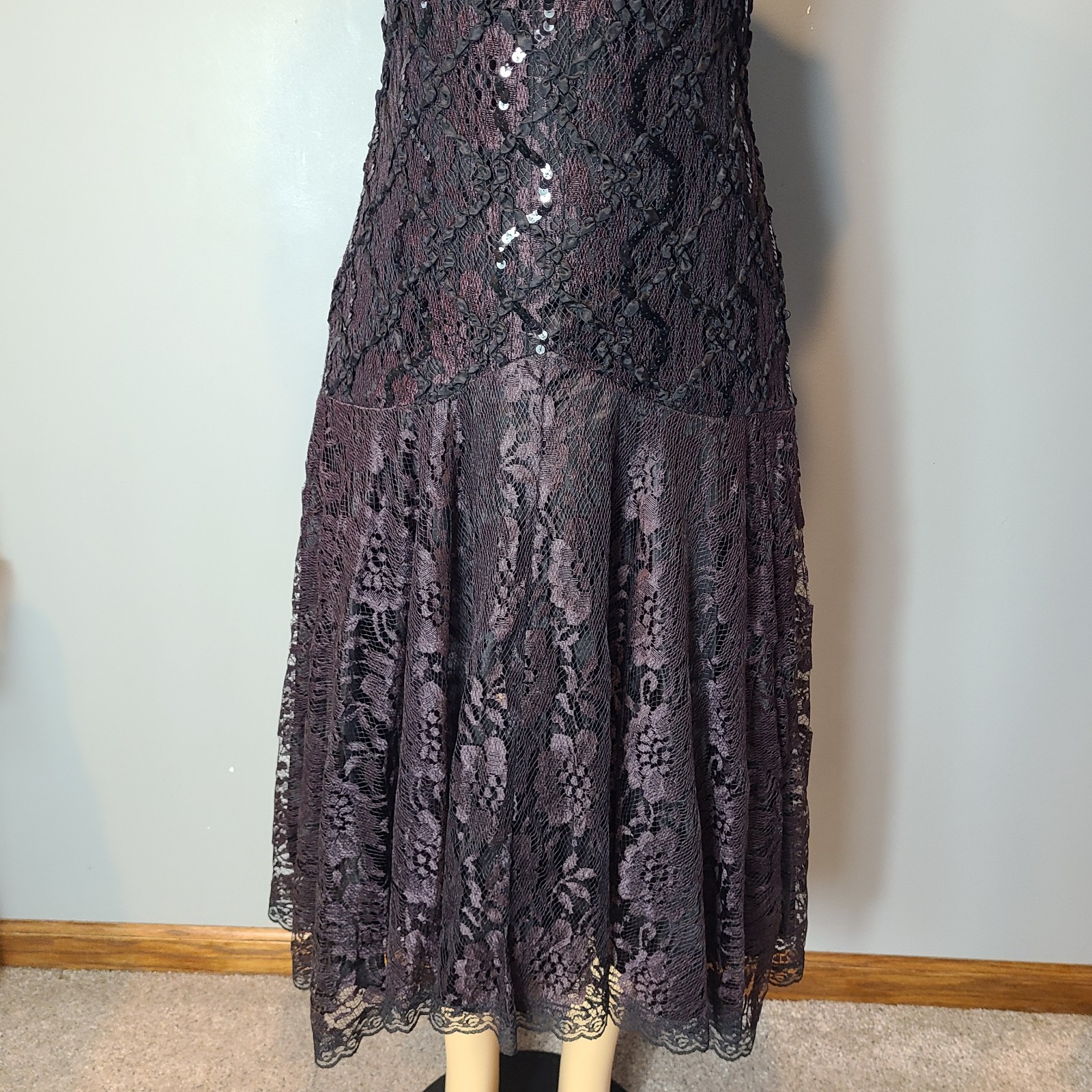 VTG Drop Waist Dress lace Sequin Flapper Art Deco Romantic 1920 Fairy Whimsigoth