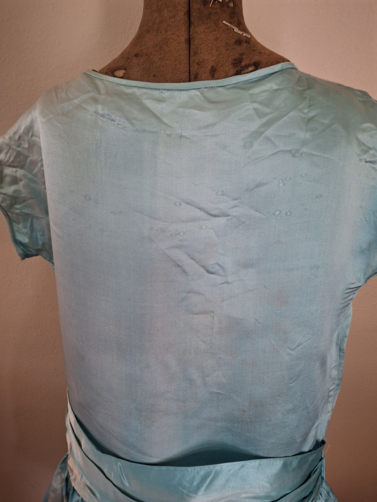 Vintage 1920s Turquoise Blue Flapper Swansdown Trimmed Dress With Waist Sash