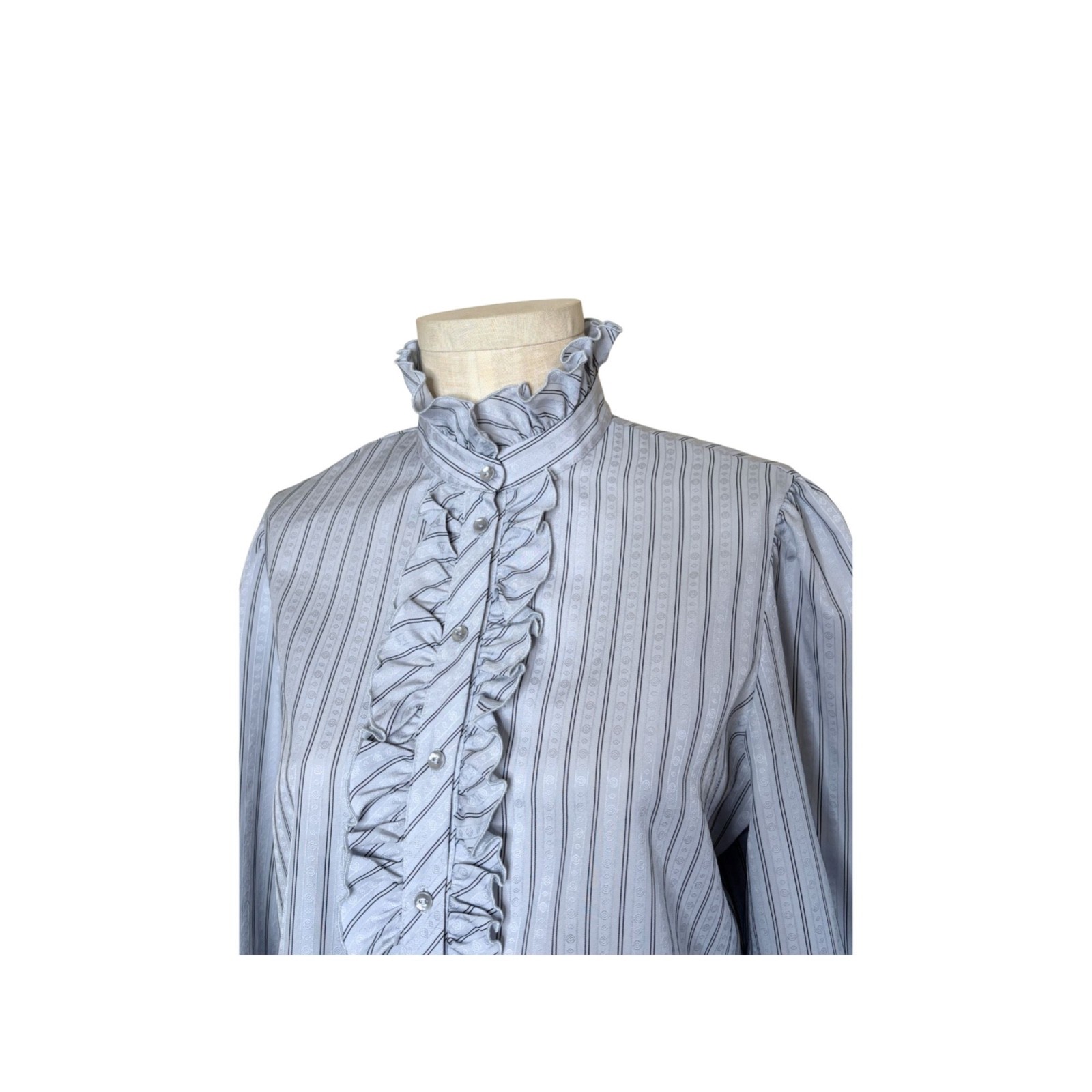 Vintage 80s gray Jonquil ruffle front blouse vintage size 18 bust 44 inches