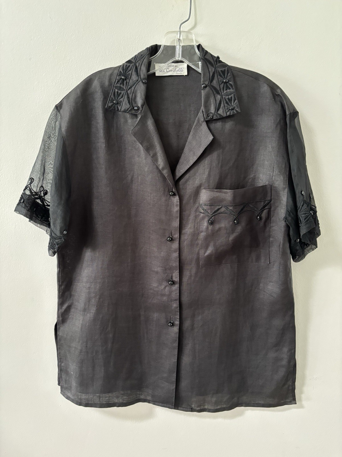 Vtg Via Condotti Blouse 6 Linen Hong Kong Sheer Embroidery Old Money Palm Beach