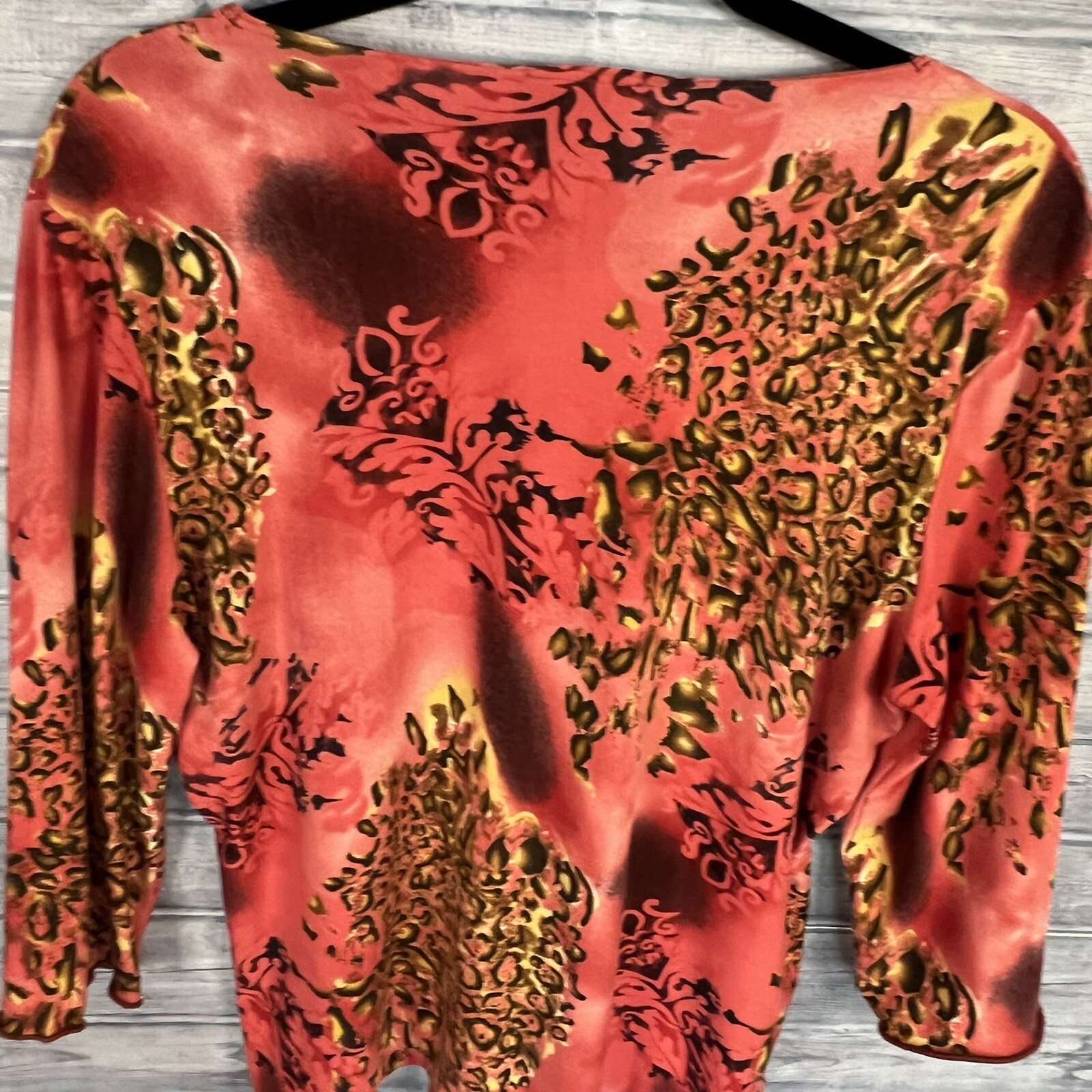 Vintage 70s Kenneth Jay Lane Size L Large Blouse Orange Red Cheetah Women