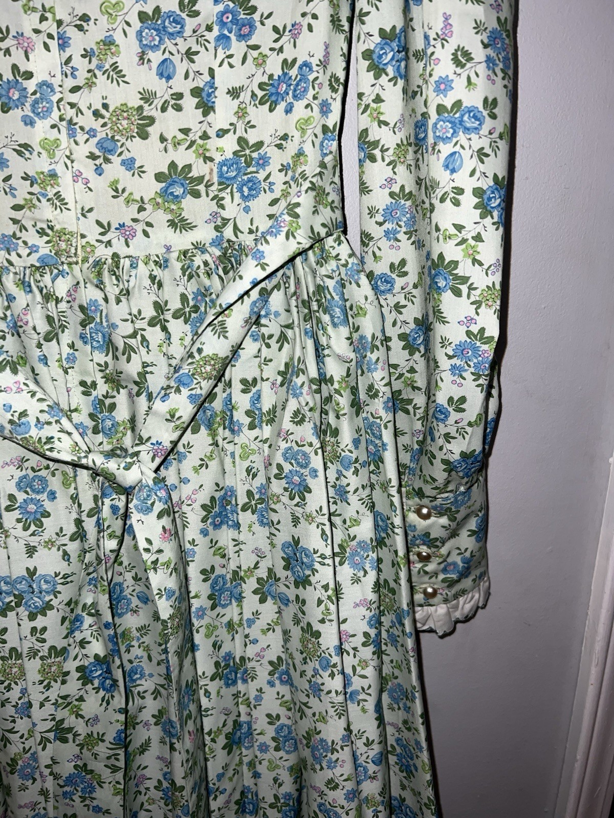 VTG 70s Prairie Cottage Core Renaissance Handmade Cotton Dress XS Floral Maxi