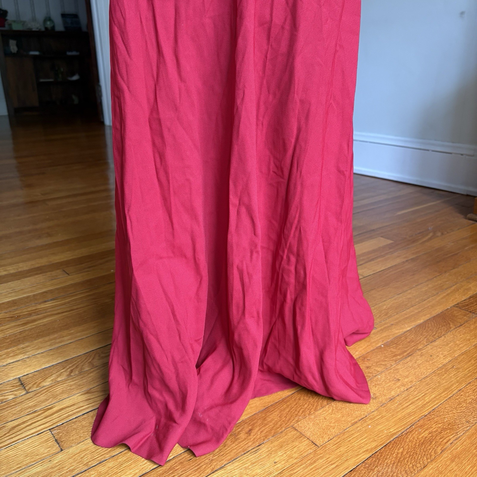 Vintage 1970s Foxy Lady Red Maxi Dress Women’s Ruffled Gown Acetate Nylon Blend