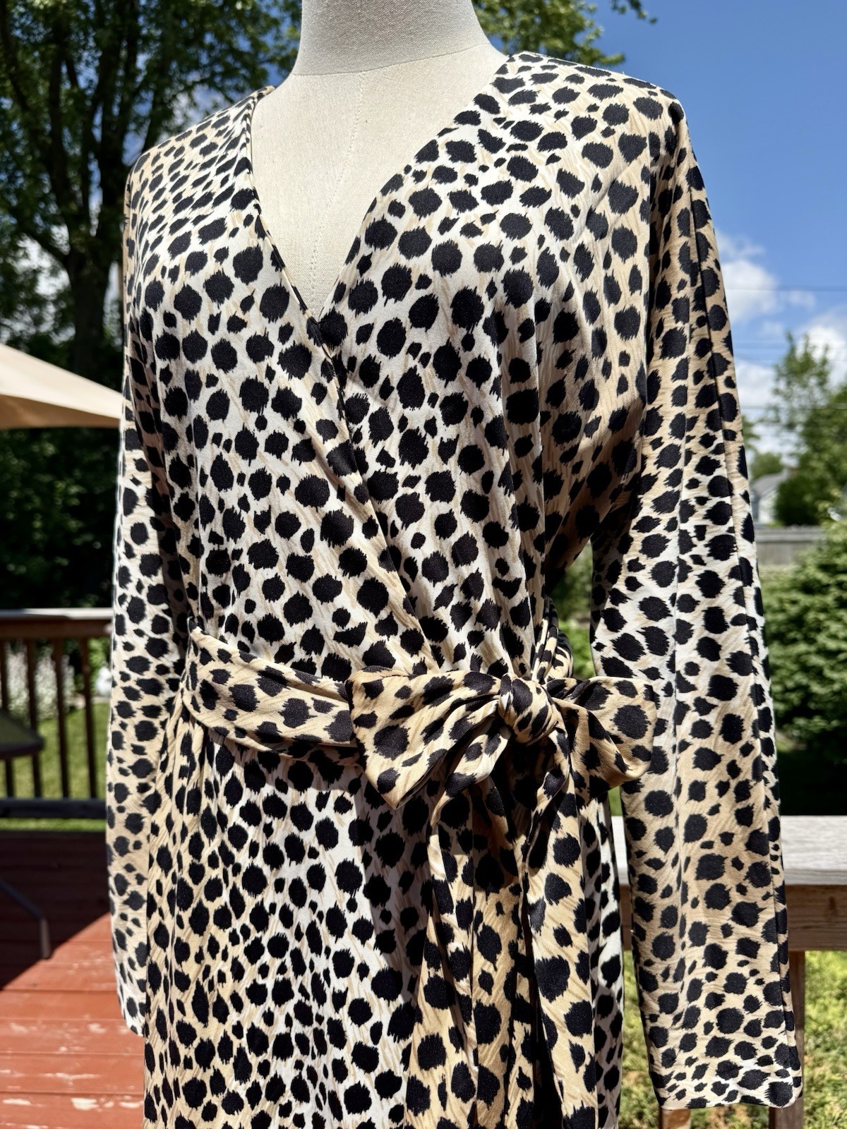 Vintage 70s Leopard Print Batwing Dress with Matching Belt