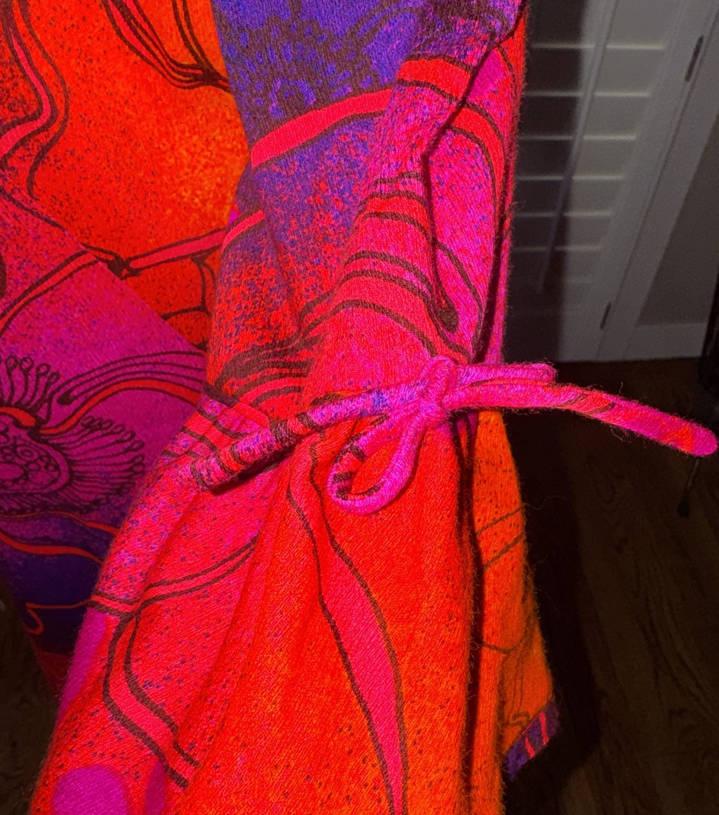 Vintage Sears Hawaiian Fashions Orange Purple Blue Barkcloth Maxi Dress 36” Bust