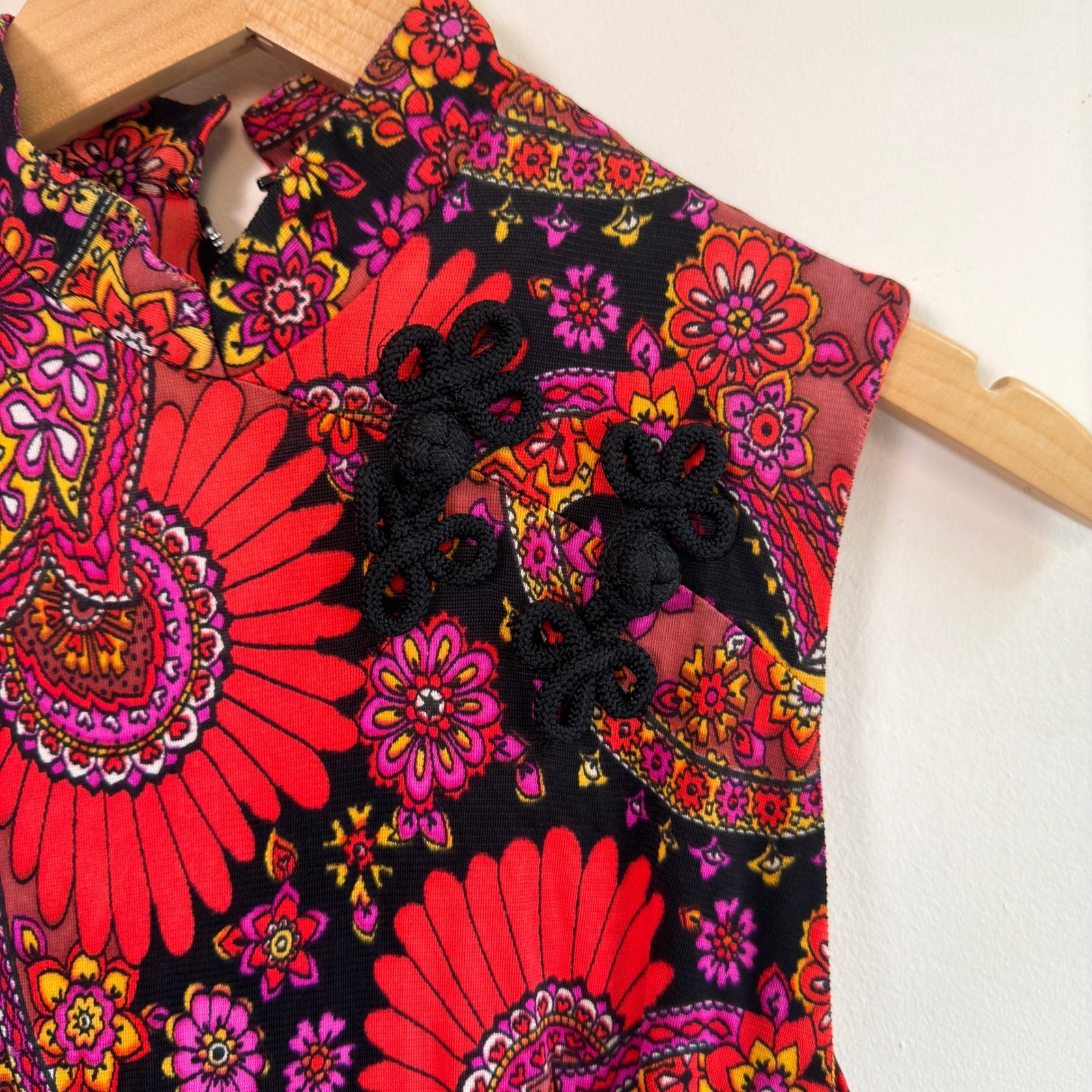 Vintage 60s Psychedelic Cheongsam-style Column Paisley Maxi Dress XS Good