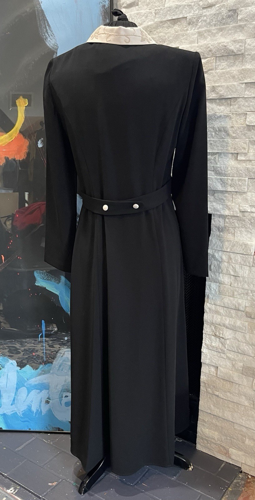 Vintage Miss Dorby Black Button Front Long Coat Dress Size 8