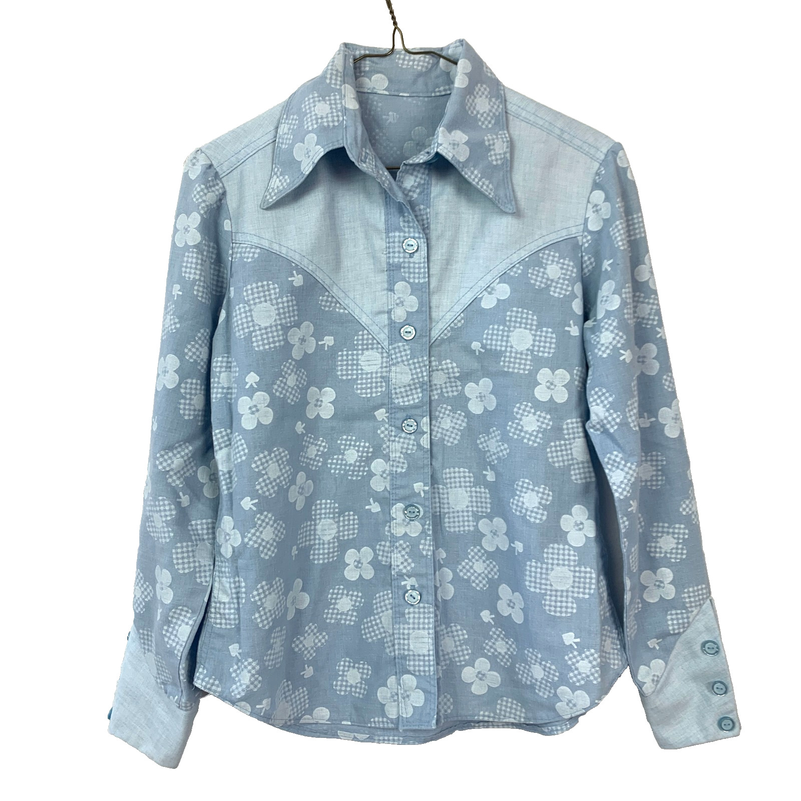Vintage Handmade Mod Floral Western Long Sleeve Button Up Shirt Chest 37.5&Prime;