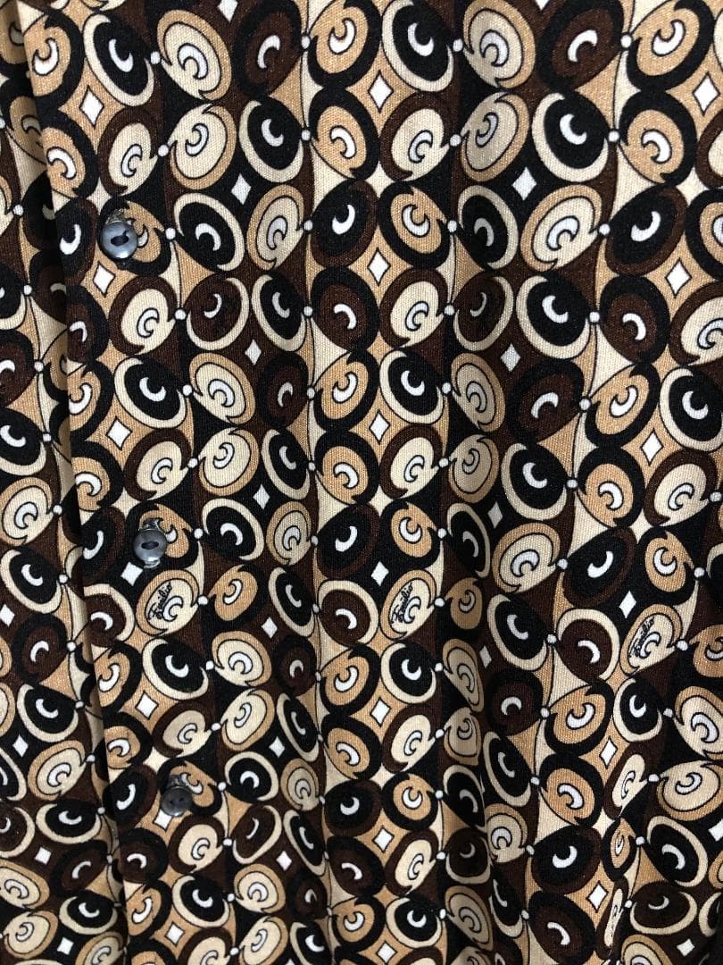 EMILIO PUCCI Vintage 60s Stretch Pattern Shirt Brown Multicolor Geometric Top