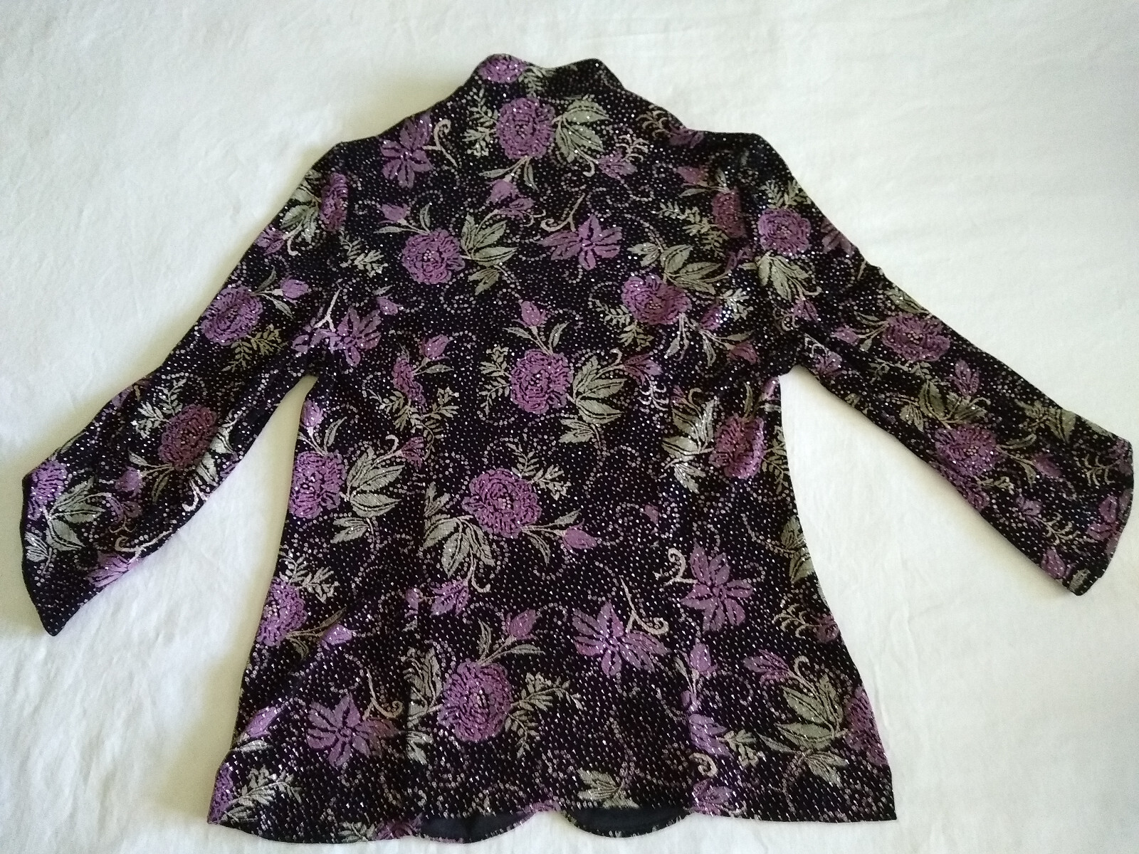 Alex Evenings Open Dinner Jacket Womens S Sequins Floral Glam Elegant Vtg USA